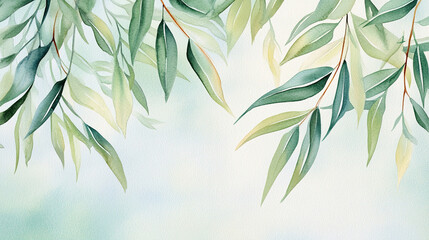 Fototapeta premium watercolor illustration of green willow leaves