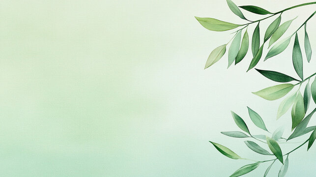 watercolor illustration of green willow leaves