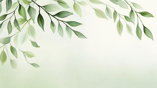 watercolor illustration of green willow leaves