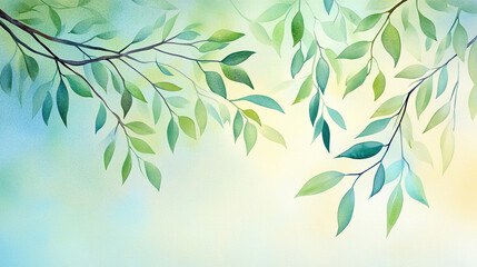 watercolor illustration of green willow leaves