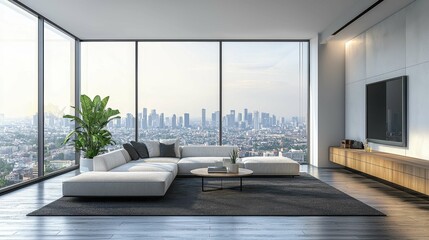 Modern Living Room with City View and Large Windows