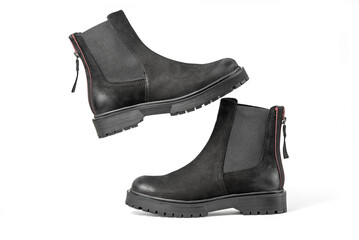 Female casual flat leather ankle boots. Isolated on a white background with clipping path included