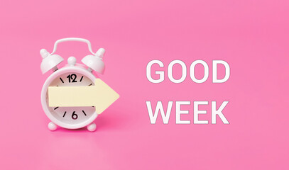 text 'good week' written on a pink background, idea for motivational posts, weekly planners, and...