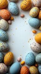 Obraz premium Minimalist Easter Dragon Theme with Colorful Eggs Border on Soft Background