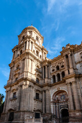 Malaga Cathedral, facade of the Christian church, Andalusia, Spain.
