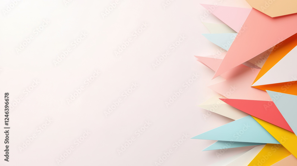 Poster abstract geometric shapes in soft pastel colors create vibrant composition. arrangement of triangles