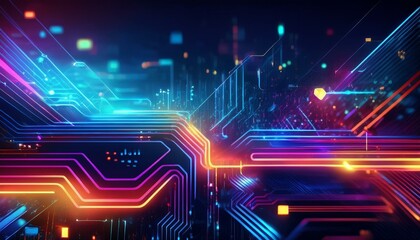 Obraz premium Abstract circuit board High-tech technology abstract background; network business concept, banner