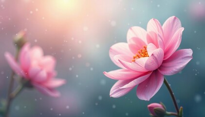 The delicate blooms are veiled in a soft, white mist, white mist, subtle colors, soft focus