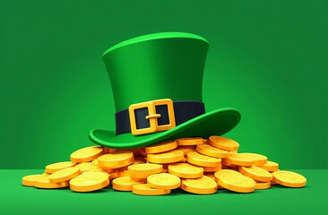 Ireland St. Patrick Day Postcard, pot Gold, Hat green background. AI Generative