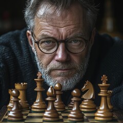 Intense Chess Player Contemplating Next Move Under Tournament Pressure