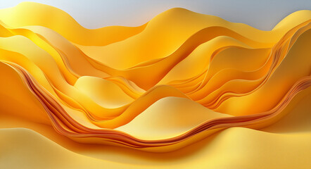 Yellow paper, curved lines, 3D rendering, abstract background, geometric shapes