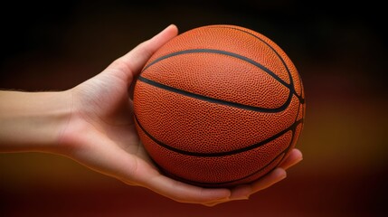 Close-up of a hand holding a basketball.