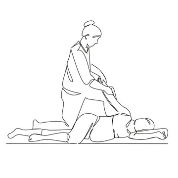 recommend clip art: One continuous single drawing line art flat doodle pregnant woman, massage, relaxation, massage therapist, osteopath, preparation for childbirth. Isolated image hand draw contour on a white background