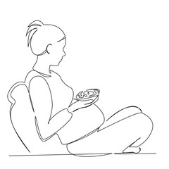 One continuous single drawing line art flat doodle pregnant, nutrition, lifestyle, food, mother, expectation, pregnant woman. Isolated image hand draw contour on a white background, hand drawn, not AI