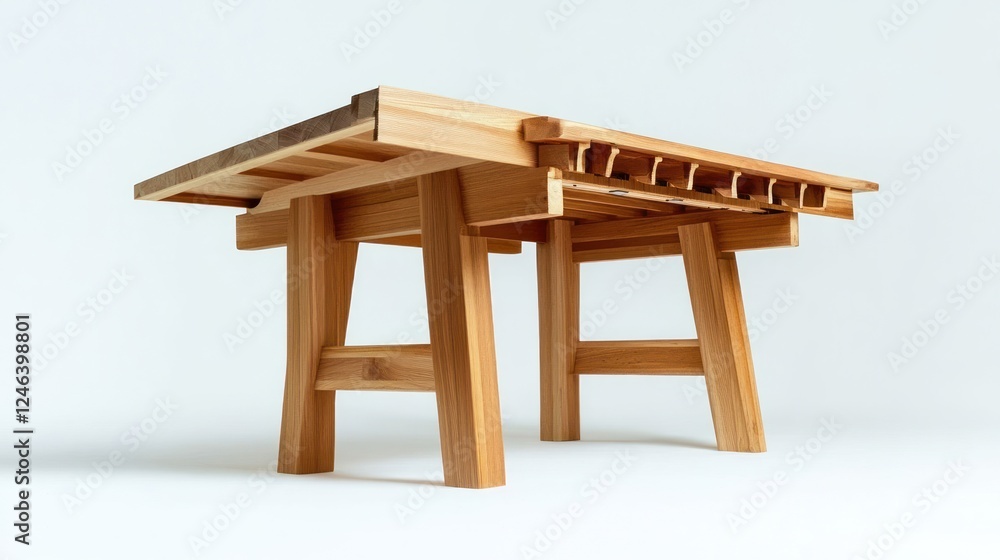 Poster A wooden table with a unique design, showcasing craftsmanship and functionality.
