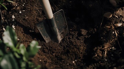 Fototapeta premium Gardening Soil Preparation Agricultural Digging Ground Cultivation Earthwork Manual Labor Organic Gardening Ground Breaking Fundamental Cultivation Technique Outdoor Work Essential Process