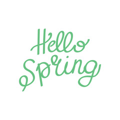 Hello spring cute lettering vector illustration in green color