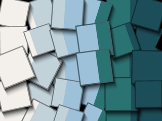 Abstract background with overlapping squares in shades of white, blue, and green.
