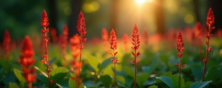 Morning light illuminates knotweed Persicaria amplexicaulis firetail stems, stem, botanical
