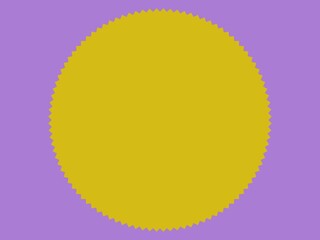 Minimalist background with a yellow scalloped circle shape on a light purple color.