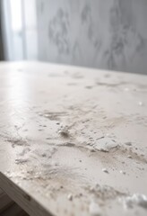 Soft white powder covering the surface of a table, ingredient, pantry