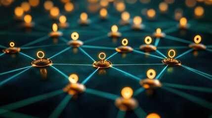 Interconnected network nodes glowing.