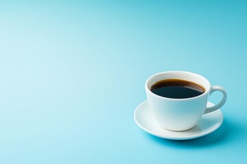Obraz premium A symbol of starting your day with a cup of coffee on a blue background