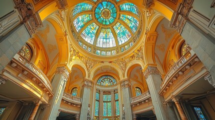 Fototapeta premium Majestic Interior of a Dome with Stained Glass Windows