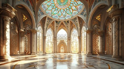 Obraz premium Opulent Interior Design with Ornate Arches and Colorful Mosaics