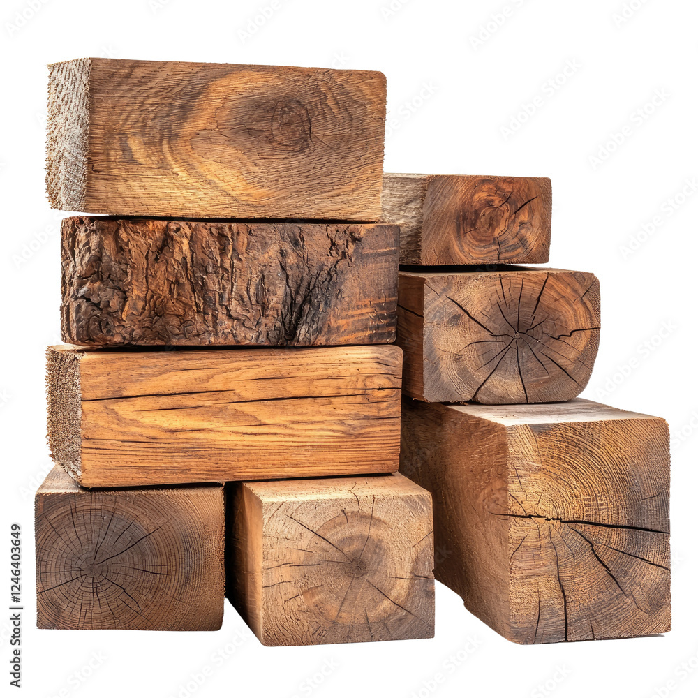 Poster natural wooden blocks stacked in artistic arrangement, showcasing various textures and colors. warm 