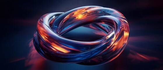 A mesmerizing 3D rendering of a Mobius strip, a non-orientable surface with only one side. The loop is twisted and intertwined, creating a sense of continuous flow and infinity.