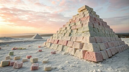 Pastel-hued Turkish delight pyramid, pastel colors, colorful pyramid, edible decoration, confectionery arrangement, dessert display