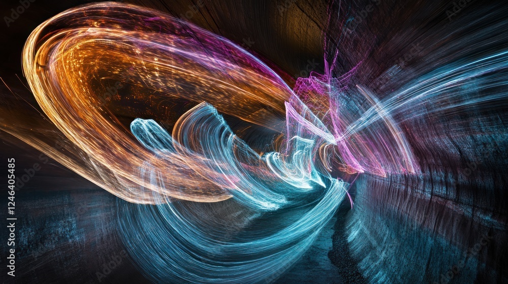 Aufkleber abstract light trails create a vibrant, dynamic scene with swirling colors and motion.