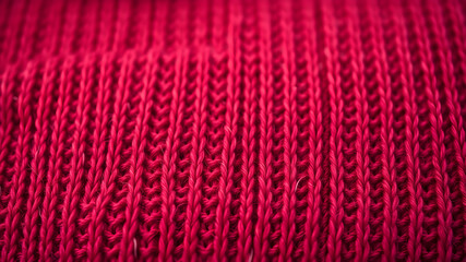 Texture of red knitted fabric as background, closeup. Generative AI