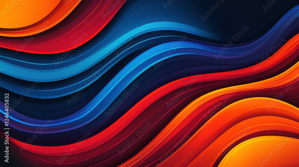 Poster bold retro inspired design with flowing stripes in vibrant colors and dynamic composition