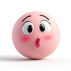 Cute Animated Pink Sphere with Big Eyes and Shiny Blush Expression