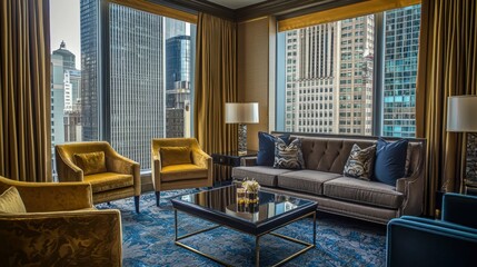 Elegant Living Room with City View in Modern High-Rise Building