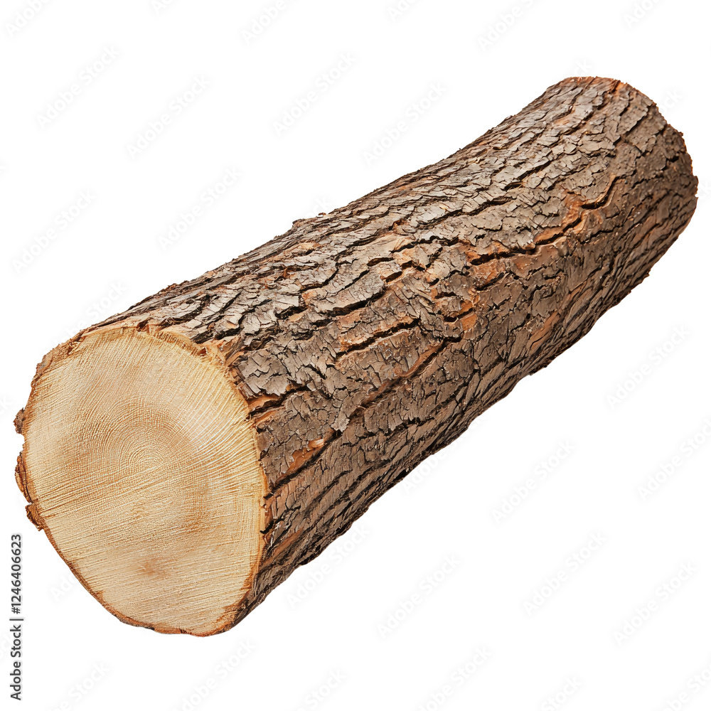 Aufkleber natural log with rough bark and smooth cut end, ideal for rustic decor or woodworking projects. its 
