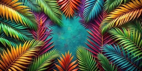 Vibrant Tropical Palm Leaves Frame - Vibrant color palettes