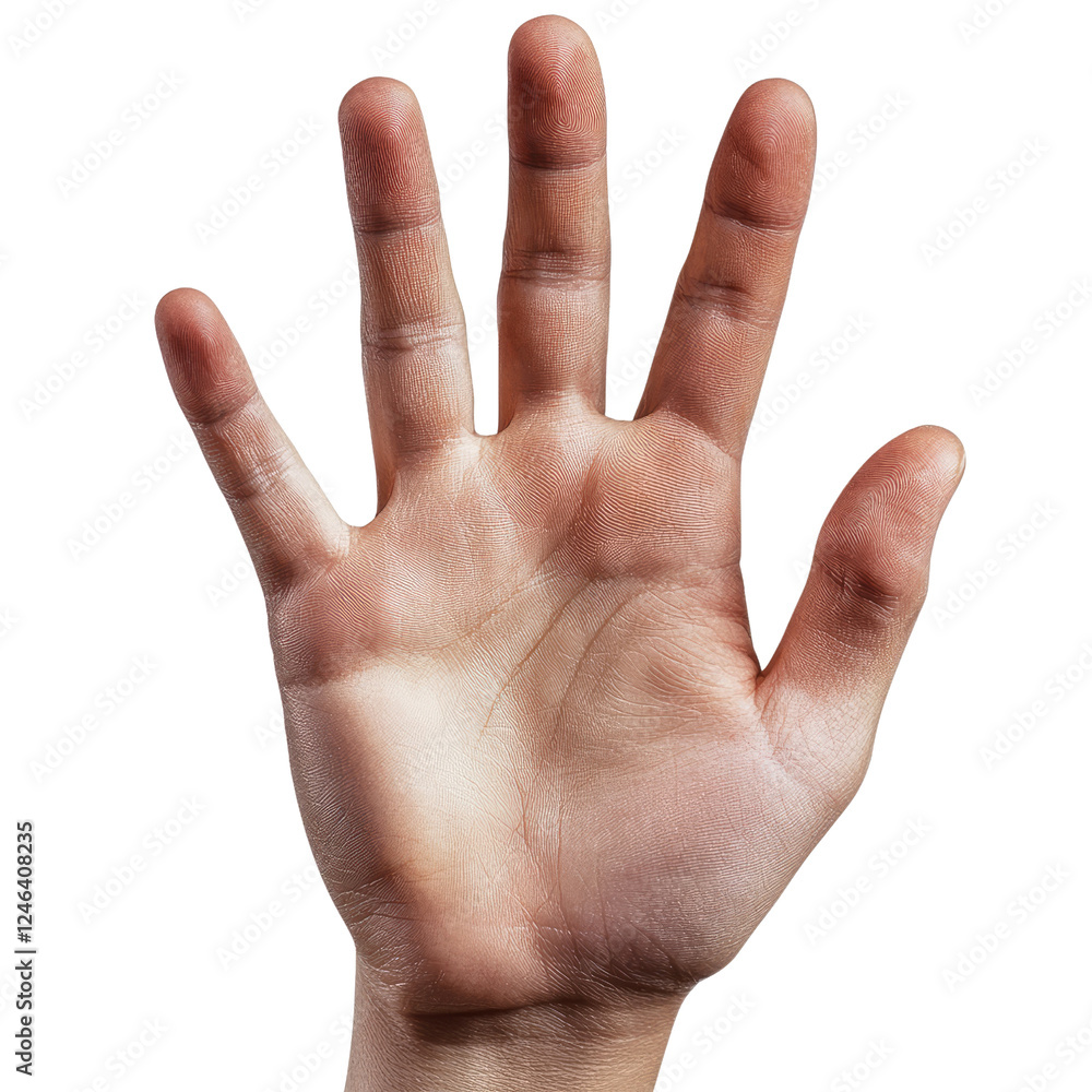 Poster close up of open human hand showcasing palm and fingers, emphasizing texture and detail. image conve