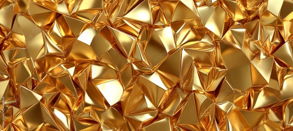 Poster abstract folded sharp golden foil, background texture with luminous colors and reflections