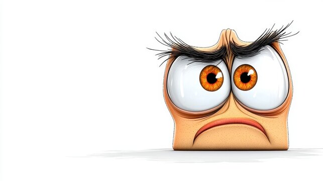 Cartoon sad character with big eyes and expressive eyebrows