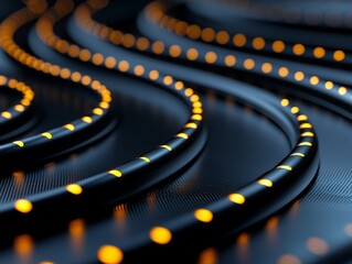 Naklejka premium A close-up view of illuminated orange lights arranged in wavy patterns on a dark surface, creating a visually striking and modern aesthetic.