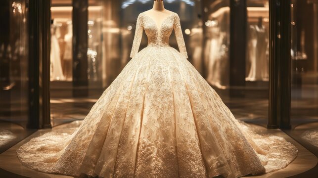 Elegant Bridal Gown in Luxurious Showroom - Powered by Adobe