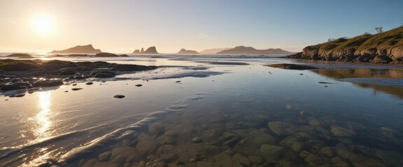 Seawater flowing from a tidal lagoon during low tide, seawater, beach, tidal lagoon water