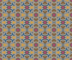 Geometric flower in Thai style with greyish orange background pattern