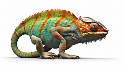 Obraz premium Colorful Chameleon Isolated on White Background in AR 16:9 Format