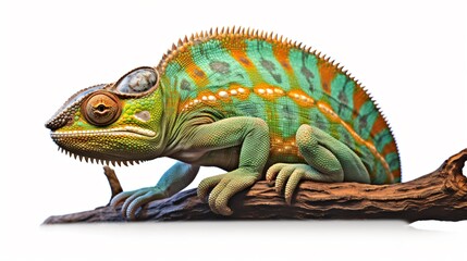 Obraz premium Vibrant Chameleon Isolated on White Background for Professional Use and Nature-themed Designs