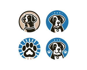 Set of Cartoon Dog Logo Design Icon Symbol Vector Illustration.