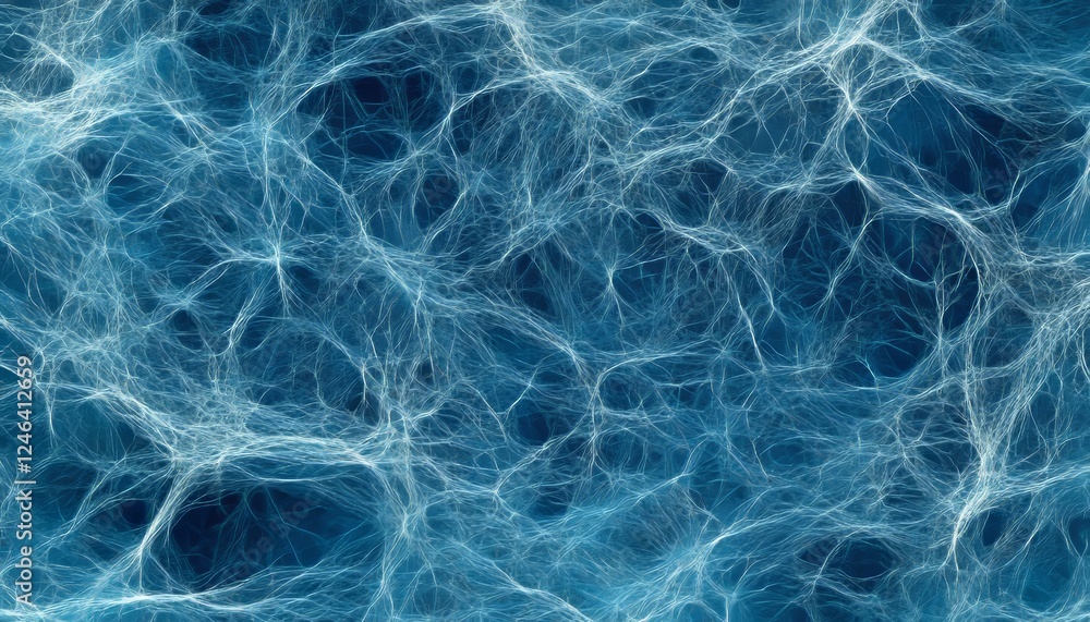 Poster complex intertwined network of blue lines, abstract connectivity and data visualization concept art